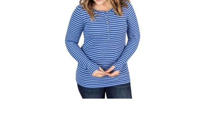 Shop Michelle Mae Spring Long Sleeve Henley Top In True Blue/white Stripes