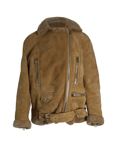 Shop Acne Studios Velocite Belted Shearling Jacket In Brown Calfskin Leather