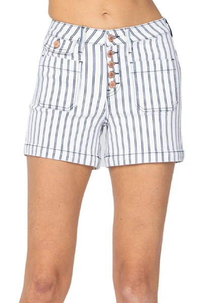 Shop Judy Blue Stripe Patch Pocket High Waist Shorts In Multi In White