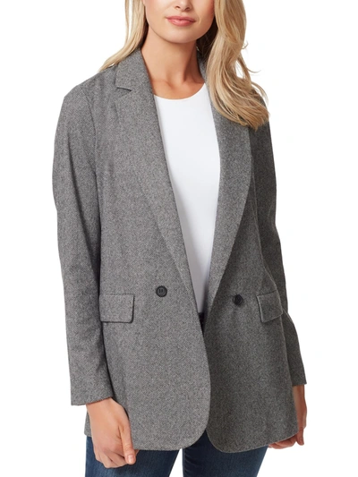 Shop Jessica Simpson Womens Herringbone Faux Pockets One-button Blazer In Grey