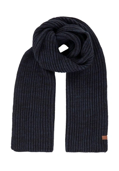 Shop Bickley + Mitchell Bi-color Cable Knit Scarf In Navy Twist In Blue