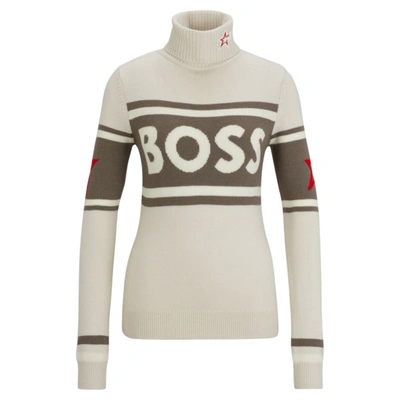 Shop Hugo Boss X Perfect Moment Logo Sweater In Virgin Wool In Beige