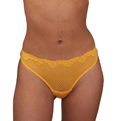 Shop Timpa Lingerie Duet Lace Low Rise Thong In Marigold In Yellow