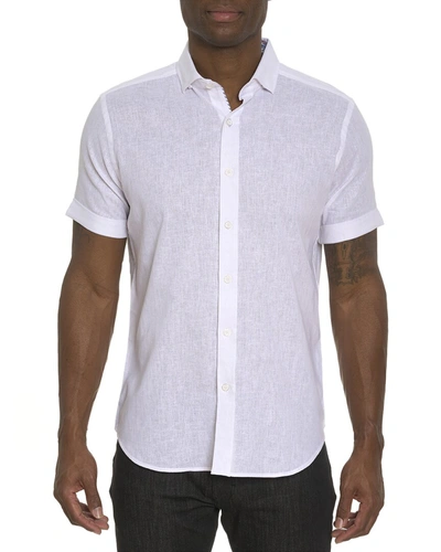 Shop Robert Graham Bennett Linen-blend Woven Shirt In White