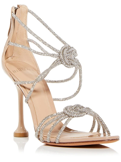 Shop Alexandre Birman Vicky Crystal Knot Womens Ankle Strap Stiletto Block Heels In Silver