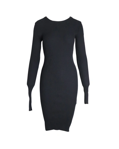 Shop Maison Margiela Ribbed Long Sleeve Fitted Dress In Black Viscose