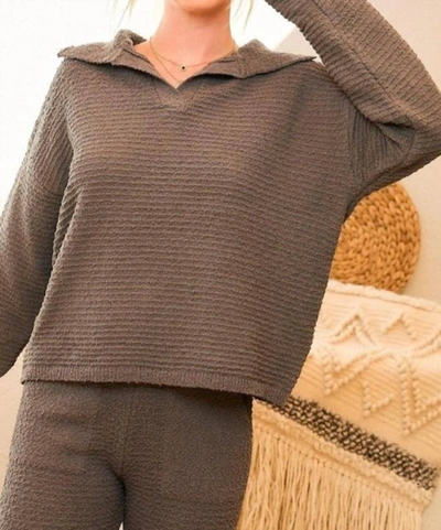 Shop Main Strip Collared Top In Grey In Brown