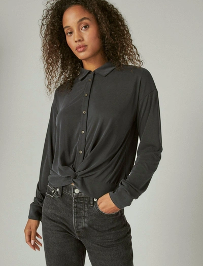 Shop Lucky Brand Women's Sandwash Twist Front Long Sleeve Button Up Shirt In Black