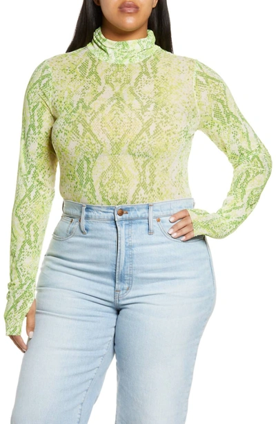 Shop Afrm Zadie Power Mesh Turtleneck Top In Lime Snake In Green