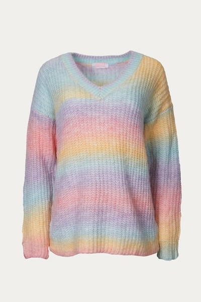 Shop Esley Collection V-neck Rainbow Sweater In Blush In Multi