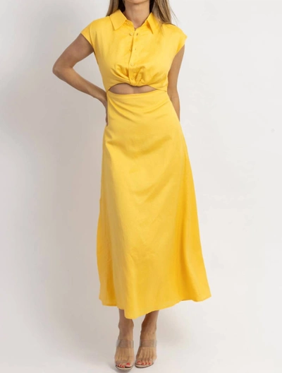 Aaron & Amber Button Down Midi Dress In Jacey Yellow In Multi