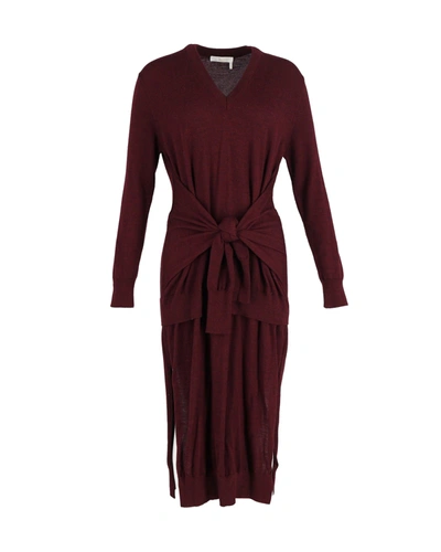 Shop Chloé Chloe Tied Waist Dress In Burgundy Wool In Red