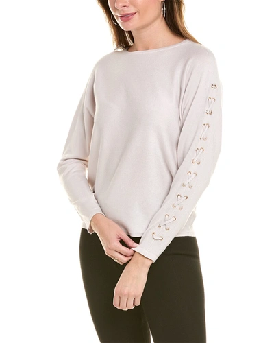 Shop T Tahari Lace-up Sweater In White