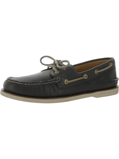 Shop Sperry Mens Leather Slip On Loafers In Black