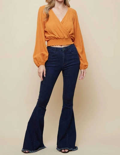 Saints & Hearts Overlap With Smocking Linen Top In Mustard In Orange
