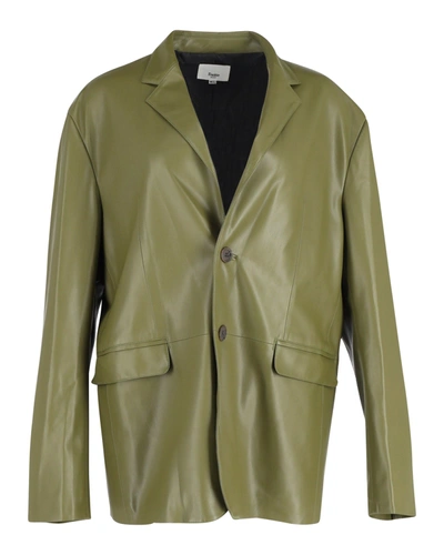 Shop The Frankie Shop Olympia Blazer In Olive Faux Leather In Green