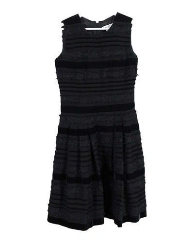 Shop Oscar De La Renta Textured Sleeveless Dress In Black Recycled Wool