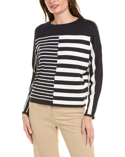Shop T Tahari Split Stripe Sweater In Black