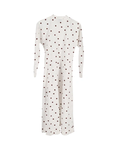 Shop Ganni Polka Dot-print Poplin Midi Dress In White Cotton