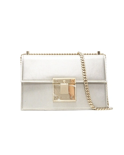 Shop Versace New  Diamente Silver Gold Medusa Clasp Chunky Chain Structured Bag In White
