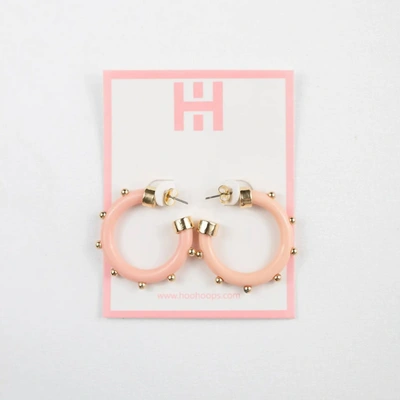 Shop Hoo Hoops Mini Hoop Earrings In Rose/gold Balls In Pink