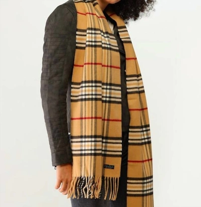 Shop V Fraas Women's Plaid Oversized Cashmink Scarf In Camel In Yellow