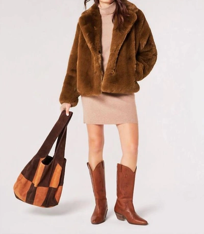 Shop Apricot Short Faux Fur Coat In Rust Brown