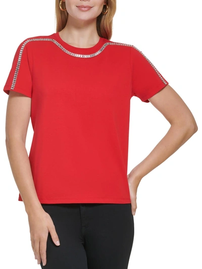 Shop Calvin Klein Womens Knit Embellished T-shirt In Red