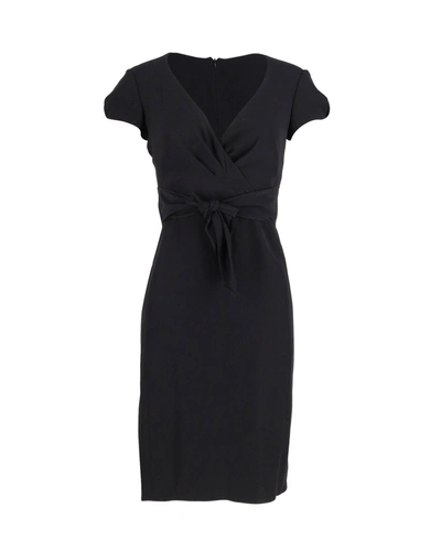 Shop Armani Collezioni Cross-over Belt V-neck Dress In Black Viscose