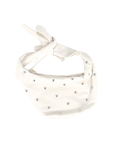 Shop Maje Embellished Bow Bag In White Leather