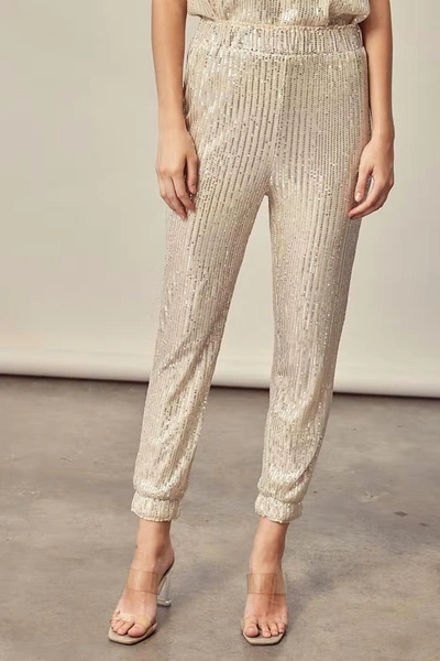 Shop Mustard Seed Time To Shine Sequin Jogger Pant In Champagne In Beige