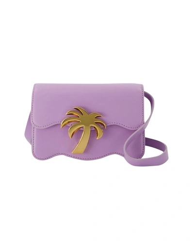 Shop Palm Angels Palm Beach Bag Pm In Lilac And Gold Leather In Purple