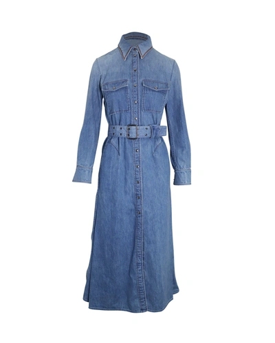 Shop Chloé Chloe Belted Midi Shirt Dress In Blue Cotton Denim
