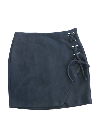 Shop Hem & Thread Lace Up Ultra Suede Mini Skirt In Black In Blue
