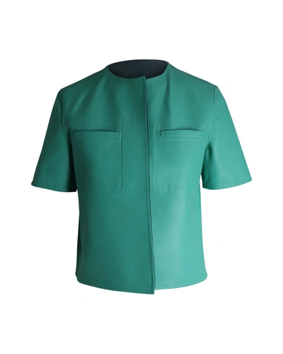 Shop Marni Reversible Short Sleeve Jacket In Green Leather