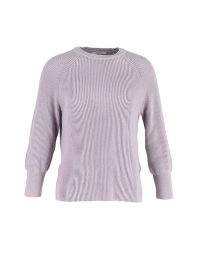 Shop Max Mara Ribbed Crewneck Sweater In Lavender Cotton In Purple