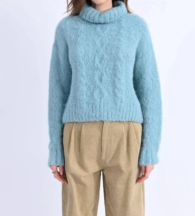 Shop Molly Bracken Turtleneck Cable Knitted Sweater In Ice Blue