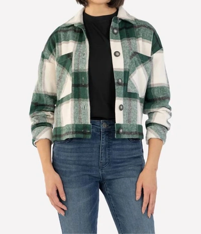 Shop Kut From The Kloth Luciana Crop Jacket Drop Shoulder In Green/white