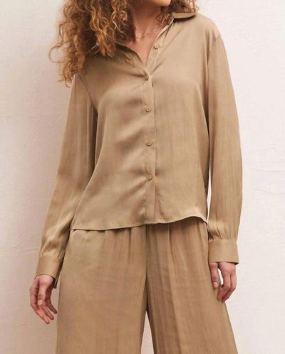 Shop Z Supply Serenity Button Up Top In Rattan Lux Sheen In Brown