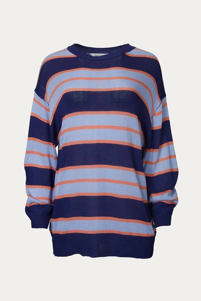 Shop J.nna Striped Oversized Sweater In Navy In Purple