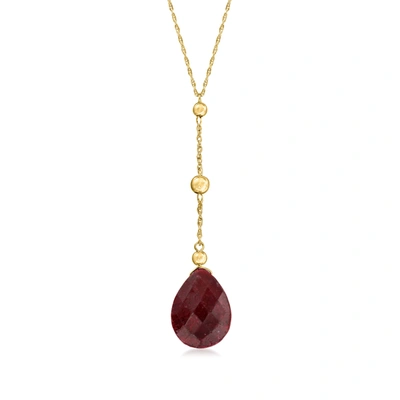 Shop Ross-simons Ruby And Bead Drop Necklace In 14kt Yellow Gold In Multi