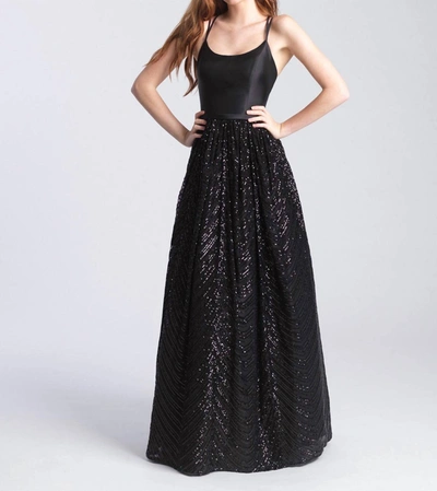 Shop Madison James Satin And Sequins Gown In Black