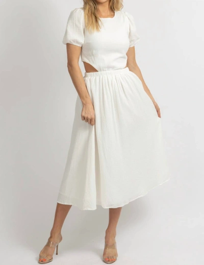 Blue Blush Puff Sleeve Waist Cutout Midi Dress In Ivory In Multi