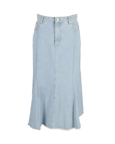 Shop Ganni Flared Midi Skirt In Light Blue Denim