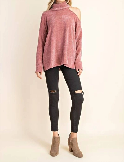 Shop Fsl Apparel Cold Shoulder Turtleneck Sweater In Mauve In Pink