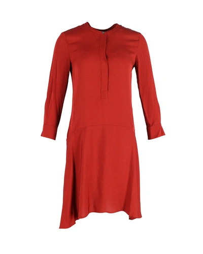 Shop Theory Long-sleeve A-line Mini Dress In Red Silk