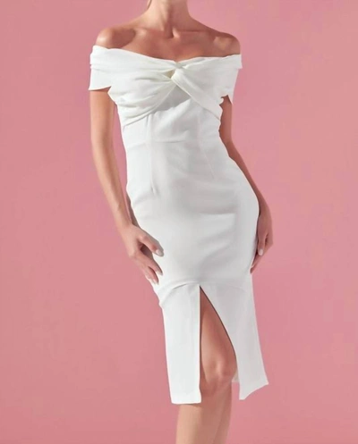 Shop Lena Knot Front Off The Shoulder Midi Dress In White