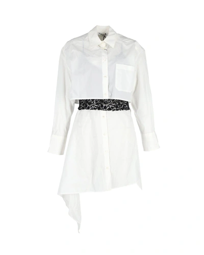 Shop Jw Anderson Lace Insert Shirt Dress In White Cotton