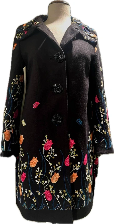 Shop An Ren Floral Embroidery Jacket In Blk/flrl In Black