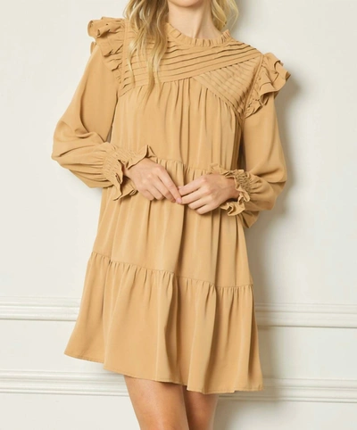Shop Entro Jess Tiered Long Sleeve Dress In Camel In Beige